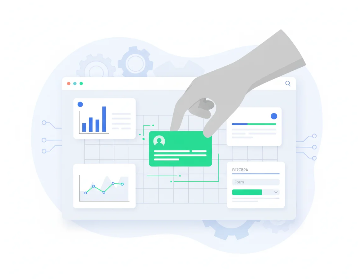 Illustration of dashboards and workflows representing fast internal tool development